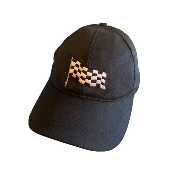 Black Hat Cap Checkered Flag Race Adjustable - Picture 1 of 8